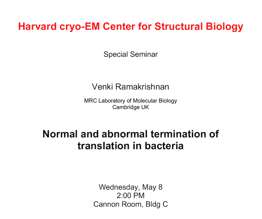 Venki Ramakrishnan Seminar flyer